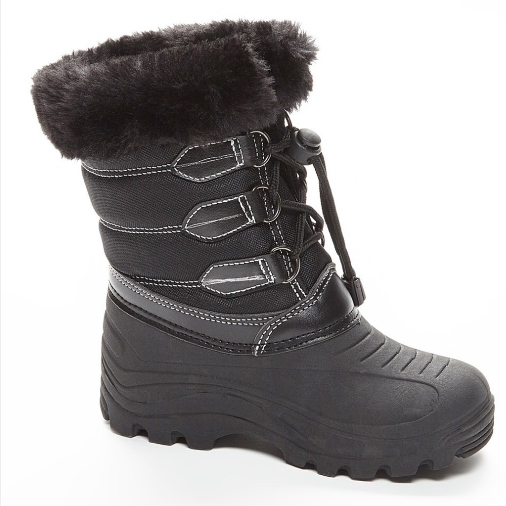 New Cute Black Big Kids Faux Fur Cuff Boot Size 4