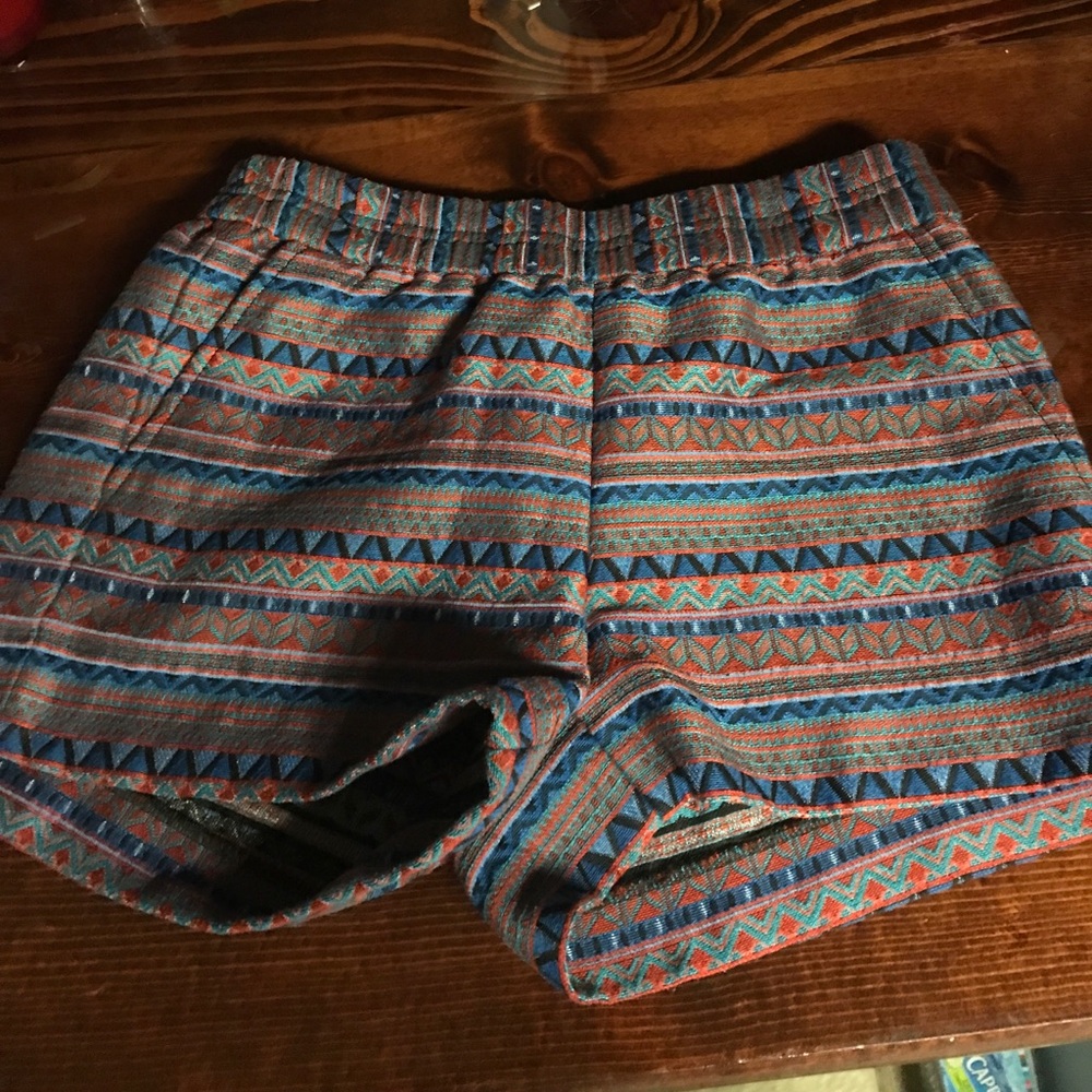 J Crew orange and blue tribal print shorts size 0