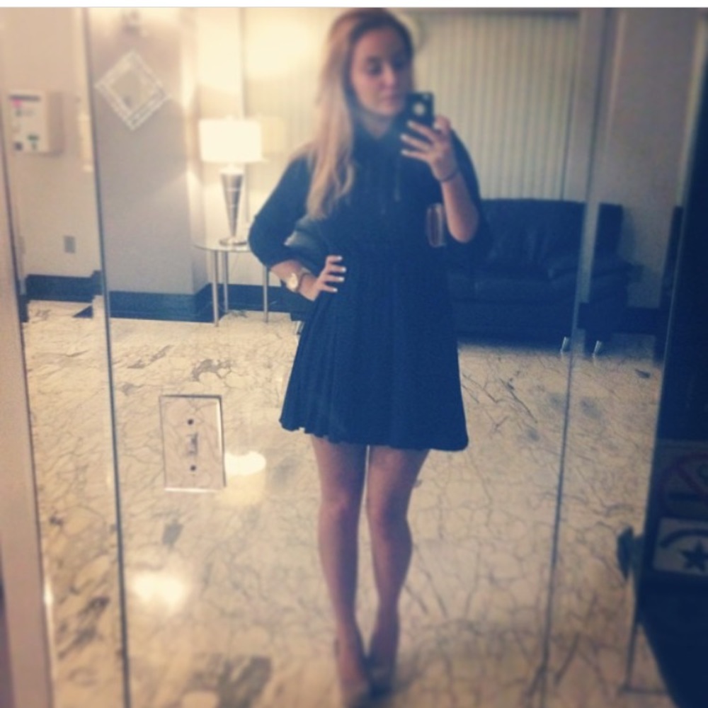 Linen Elegant Solid Dark Blue Mini Dress