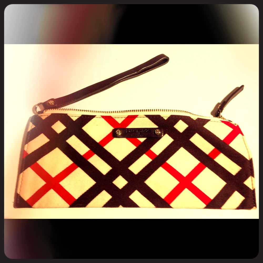 Kate Spade Brown and Red Checkered Wristlet