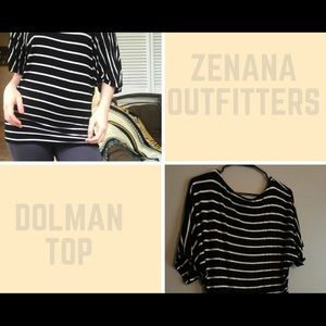 Striped B/w Dolman Top, Small