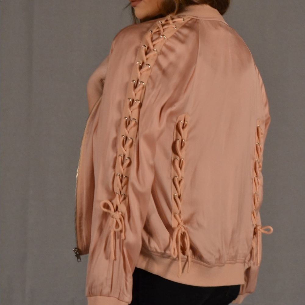 Dusty pink laced bomber jacket