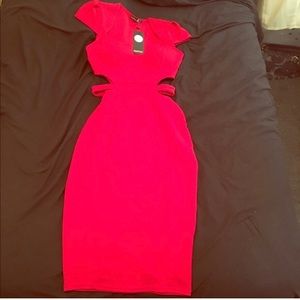Red cut out boohoo dress midi dress