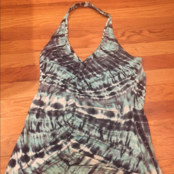 Venus elastic strap halter in aqua/ navy - Picture 1 of 4