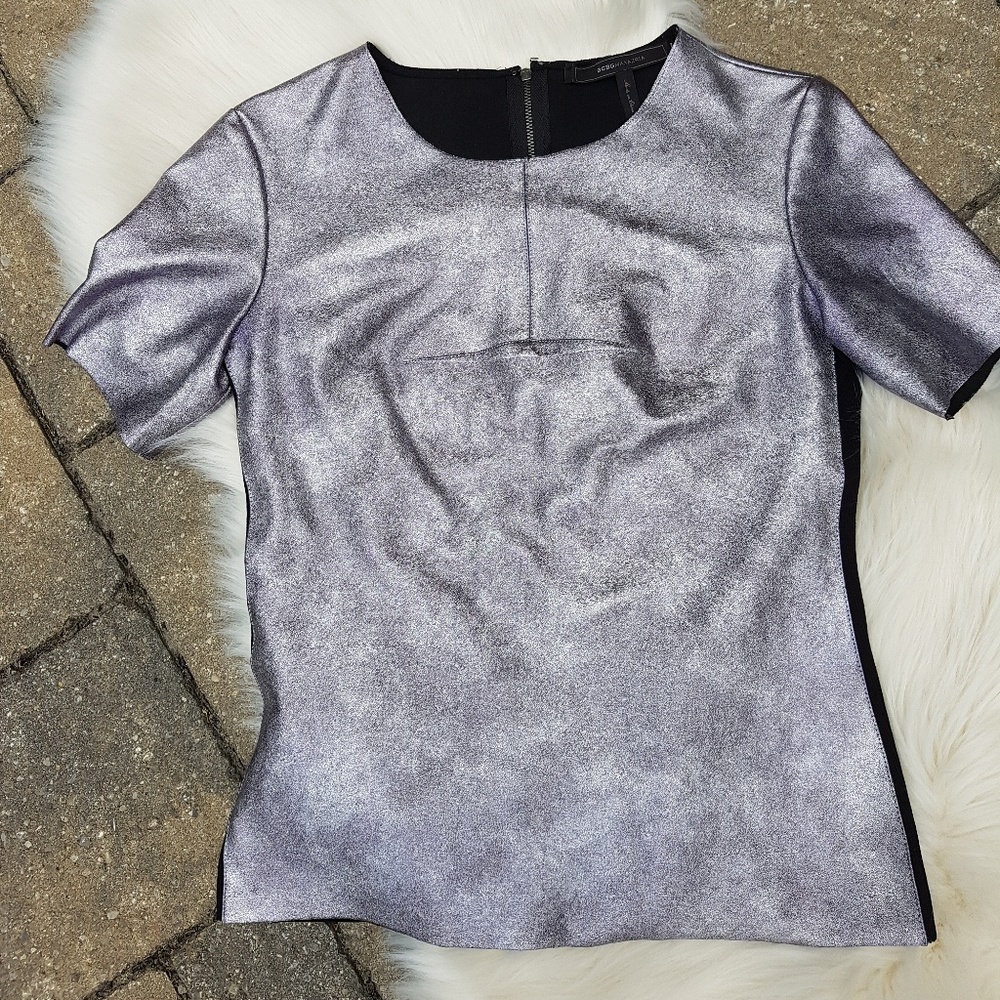 BCBGeneration Talum Silver Faux Leather Top