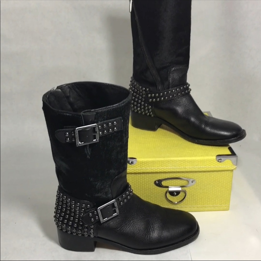Vince Camuto Black Moe Hair stud leather boot