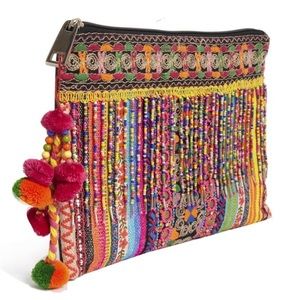Asos boho clutch beaded woven neon multicolor