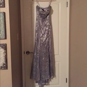 silver sequence prom dress