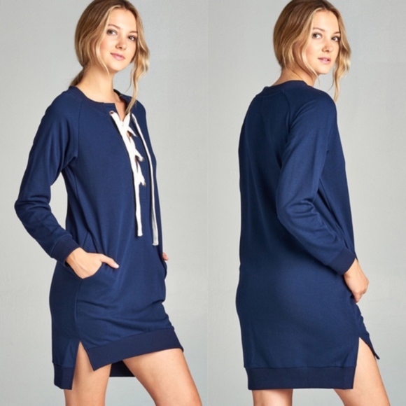 KATY Sweater Dress/Tunic Top - NAVY - Picture 2 of 3