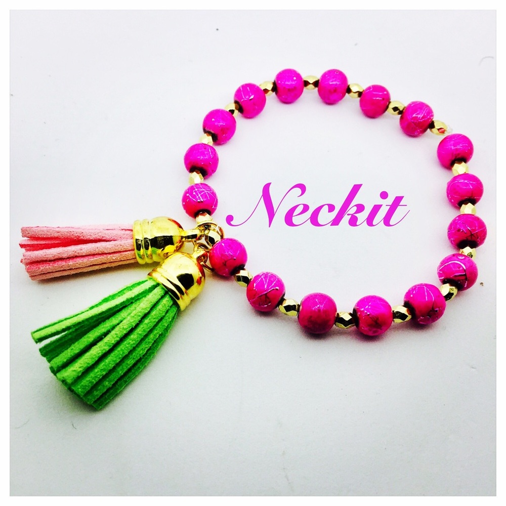 Beaded Magenta Tassel Bracelet