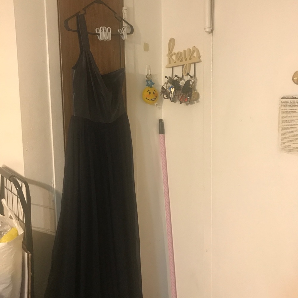 Faux leather one shoulder maxi dress
