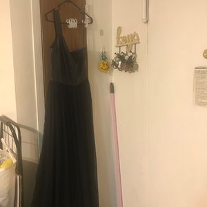 Faux leather one shoulder maxi dress