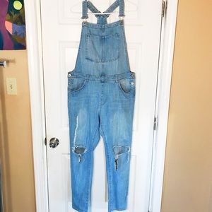 H&M Light Wash Distressed Denim Overalls Sz 12