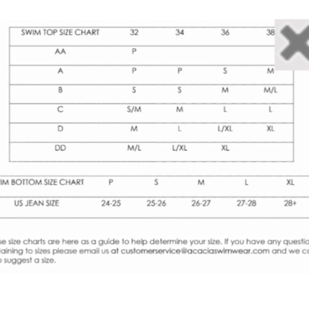 Acacia Sizing Chart