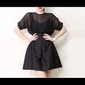 black elbow sleeve mesh top mini dress