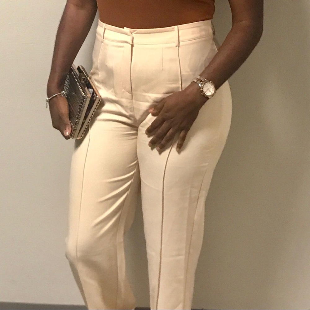 Cream high waist trousers