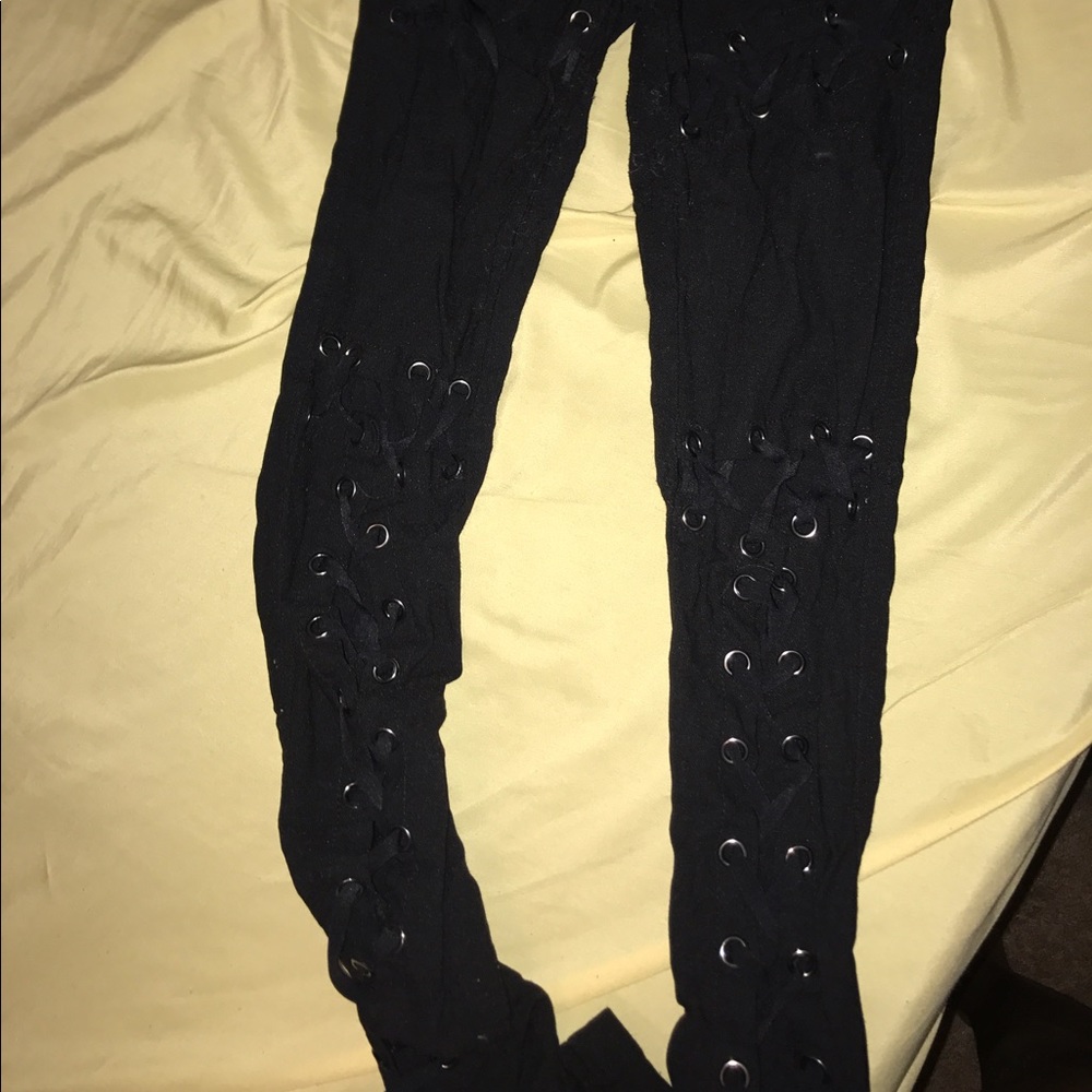 Black lace up pants