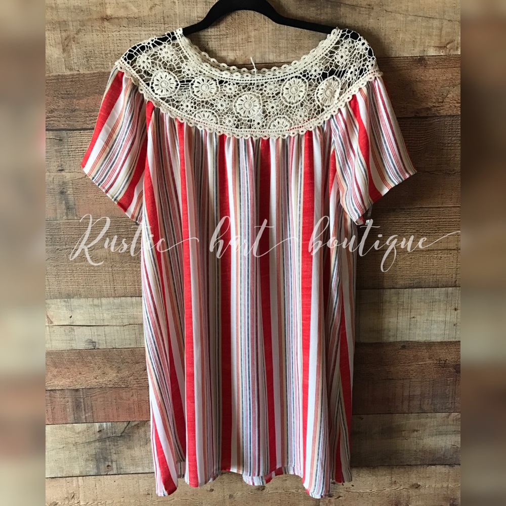 Striped Lace Mini Dress