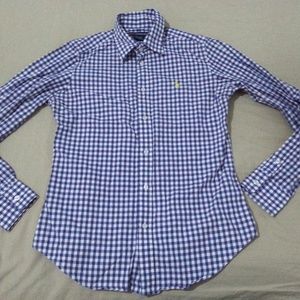 Womens Polo Ralph Lauren Plaid Dress Shirt 10 Blue