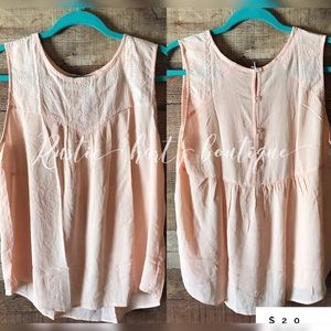 Peach colored embroidered detail Tank