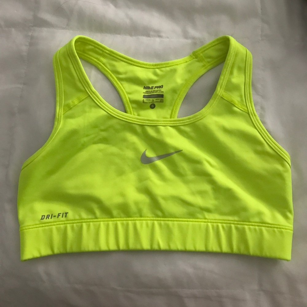 Neon yellow Nike Pro workout sports bra