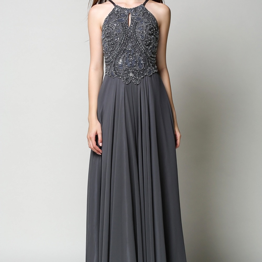 Beaded Gray Prom Dress