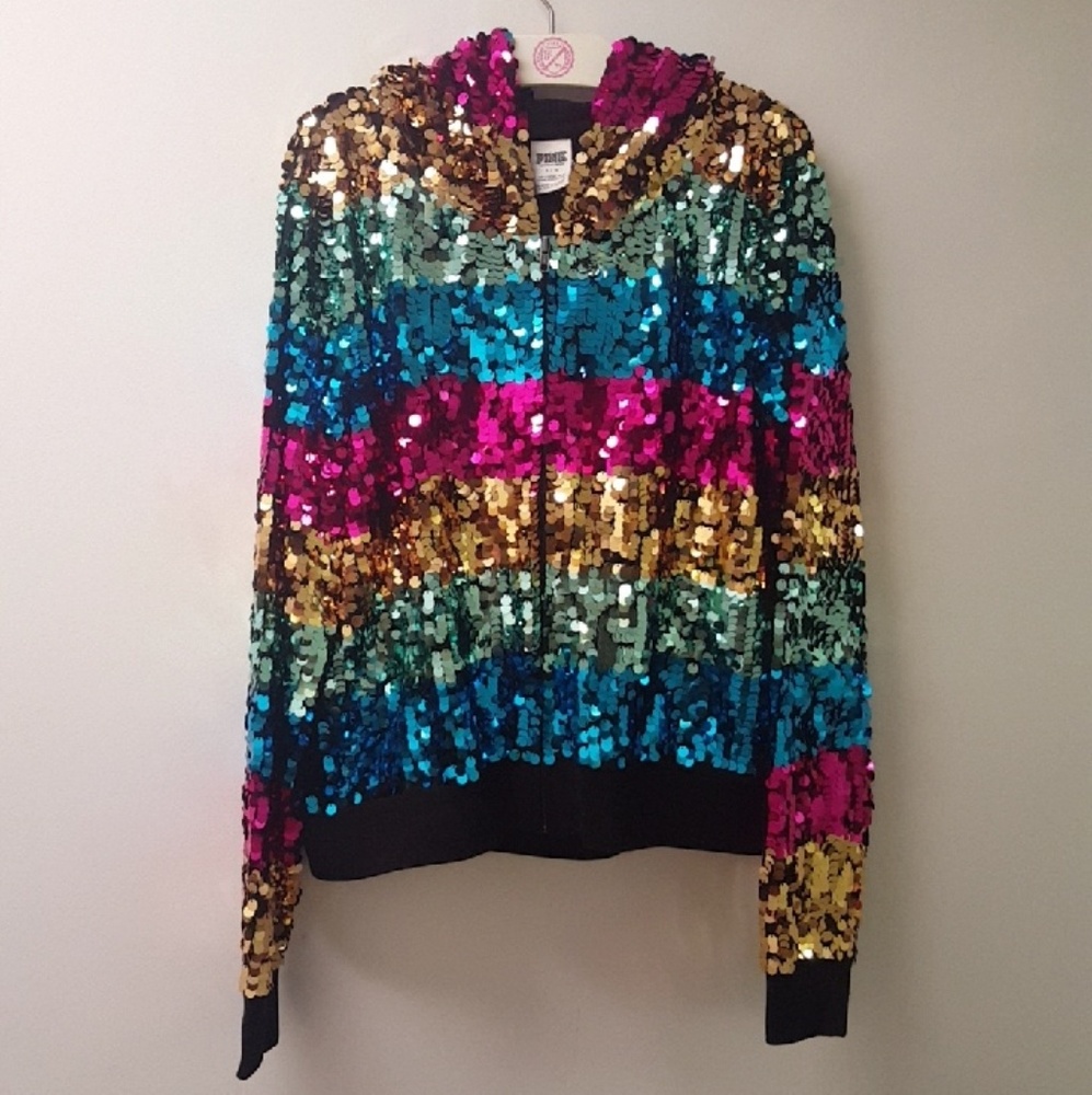 🎉SOLD🎉RARE VS PINK Sequin Fashion Show Hoodie - Picture 1 of 5