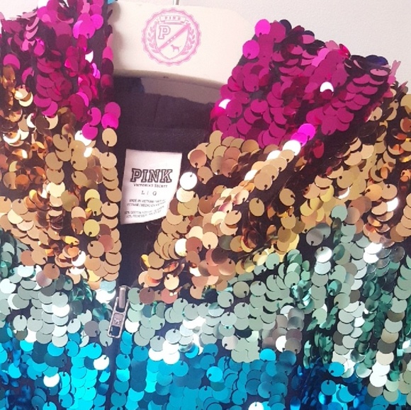 🎉SOLD🎉RARE VS PINK Sequin Fashion Show Hoodie - Picture 2 of 5
