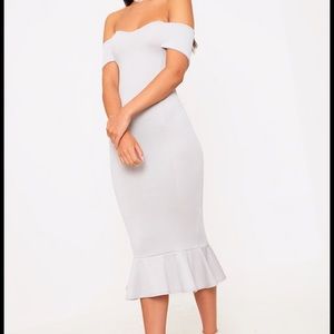 Ice Gray Frill Hem Midi