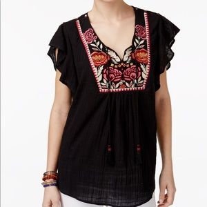 SOLD NWT Style & Co. Embroidered black peasant top