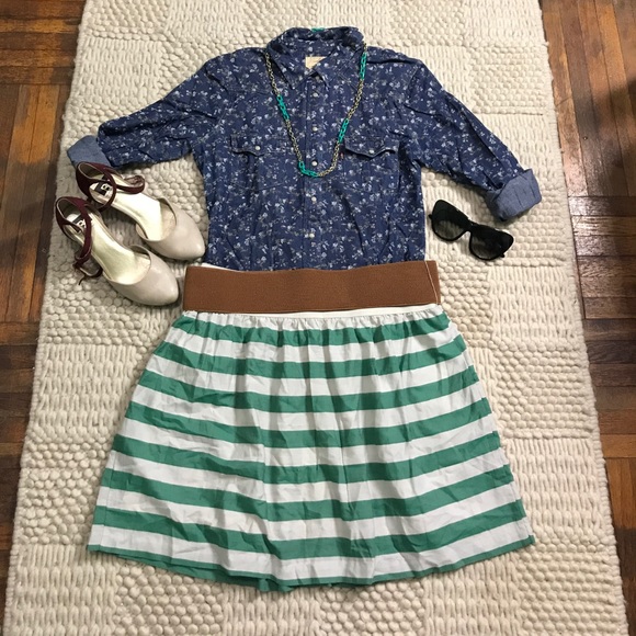 Belted Button Front Striped Skirt - Picture 2 of 3