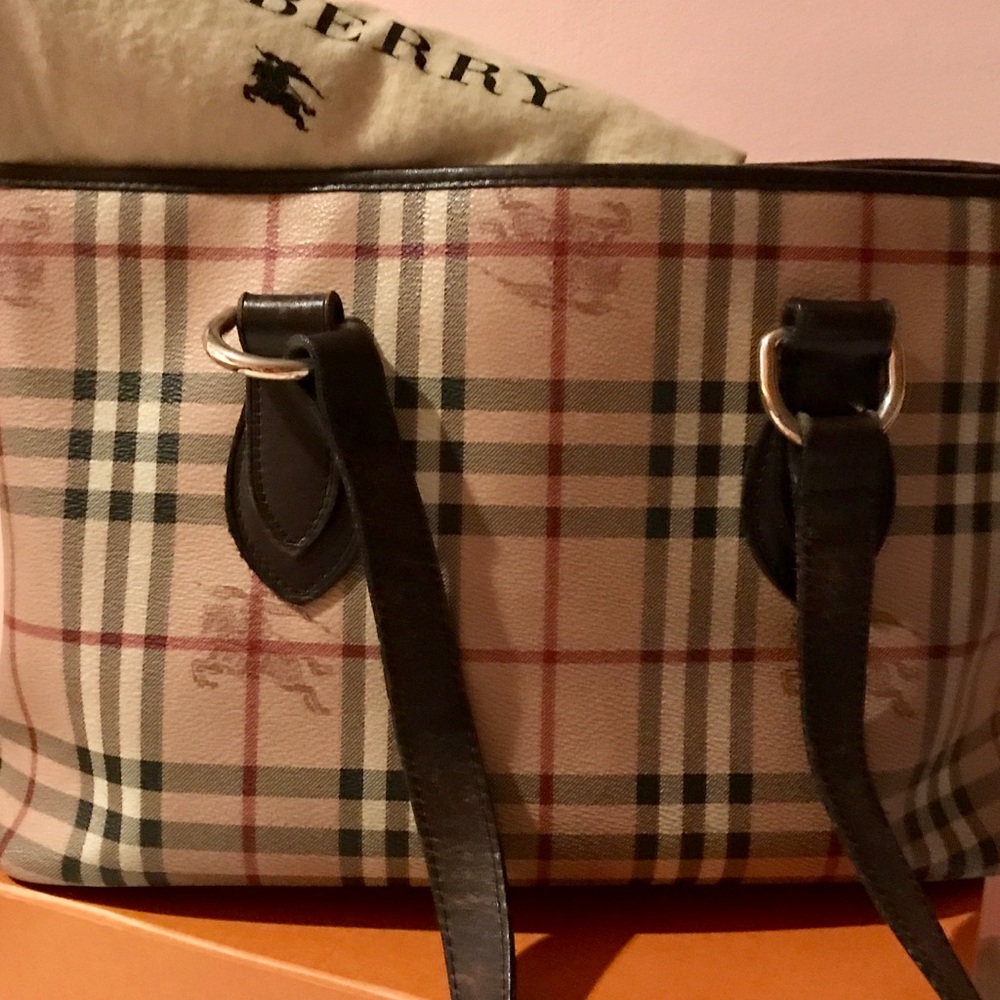 Burberry Haymarket Tote with Traditional Print