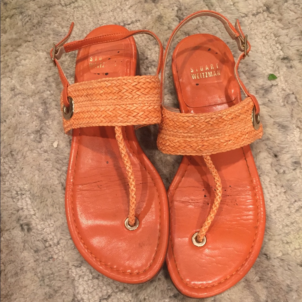 Stuart Weitzman Orange Braided Sandals