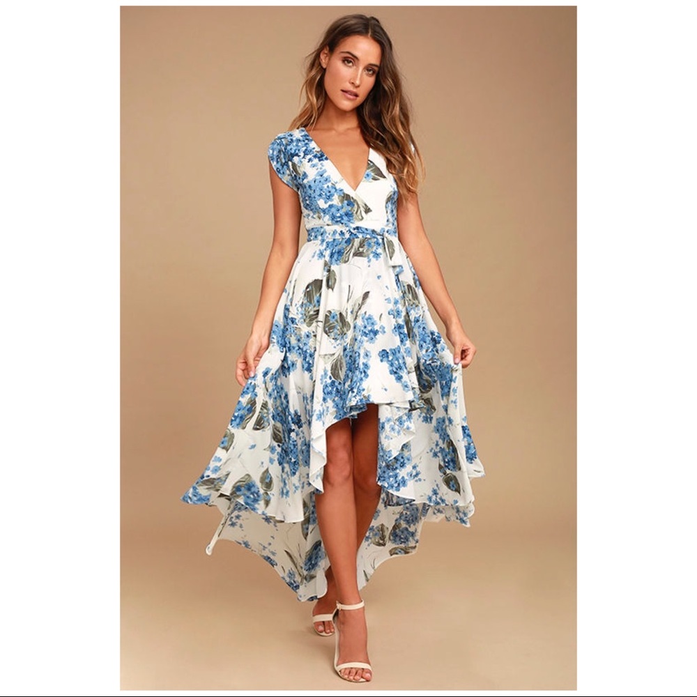 FRENCH COUNTRYSIDE WHITE FLORAL PRINT HI-LOW DRESS