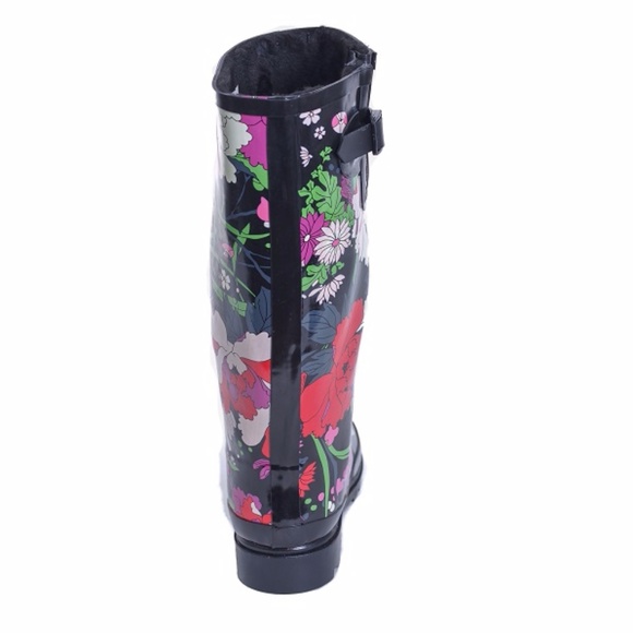 Women's Rainboots, Tall Rubber Faux Fur Lined Rain boots, #1528, Flowers - Picture 2 of 3