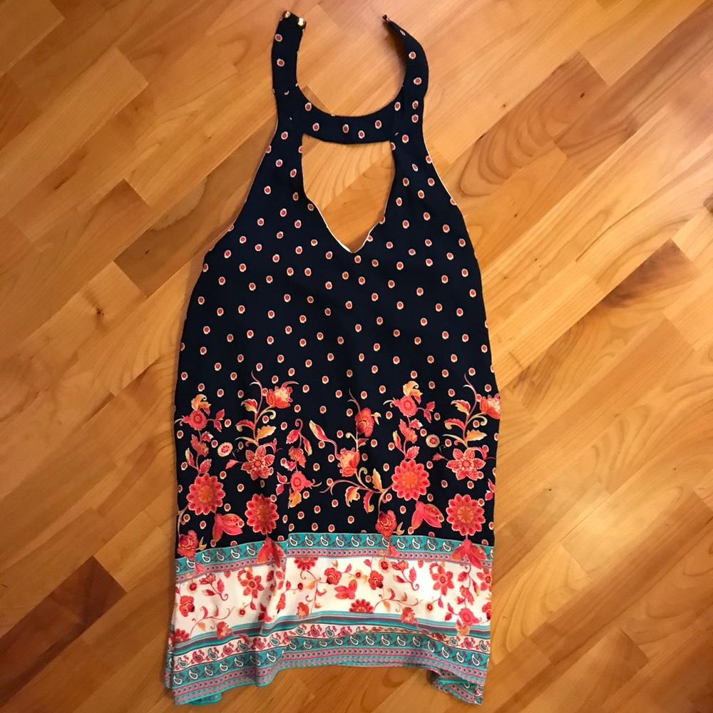 Newbury Kustom Navy Pattern Choker Deep V Dress