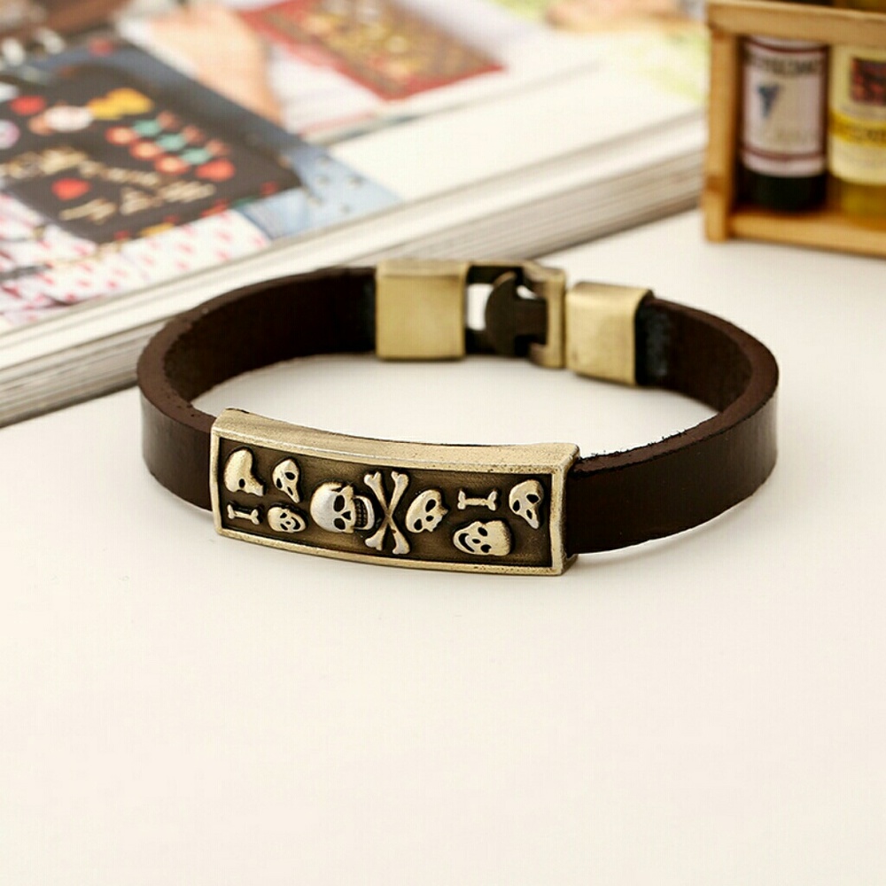 Skull Leather Bracelet - Picture 3 of 5