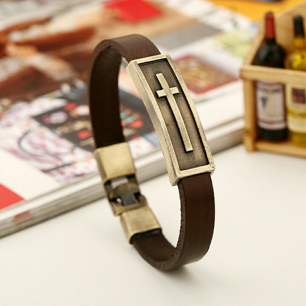 Cross Leather Bracelet - Picture 3 of 5