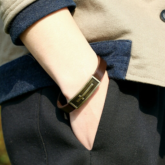 Cross Leather Bracelet - Picture 2 of 5