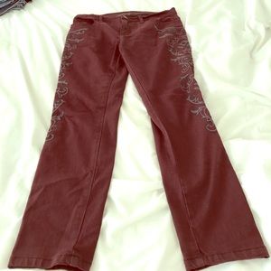 BDG western style maroon colored jeans.