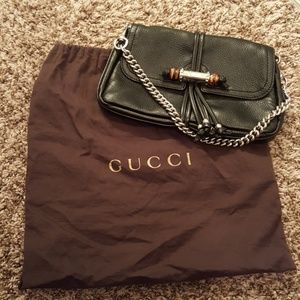 Authentic Gucci black leather bag w/ bamboo