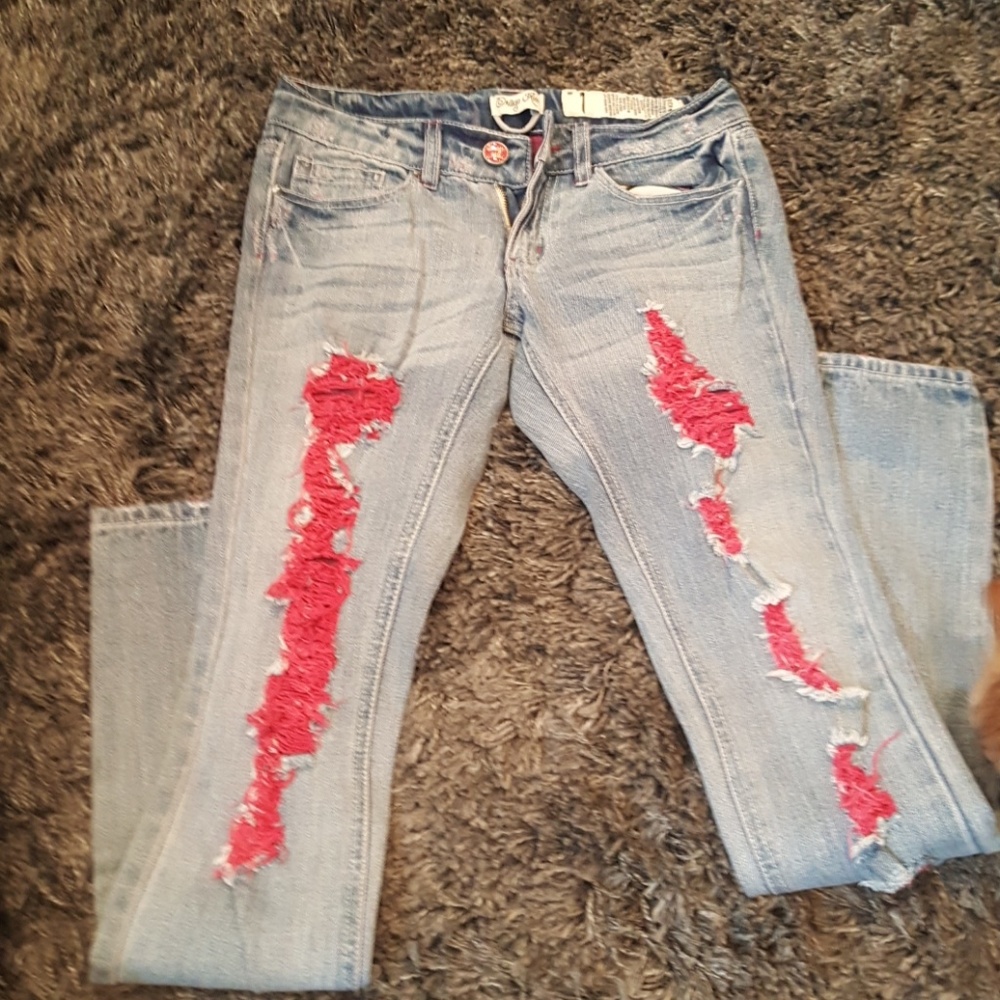 Pink ripped jeans light wash