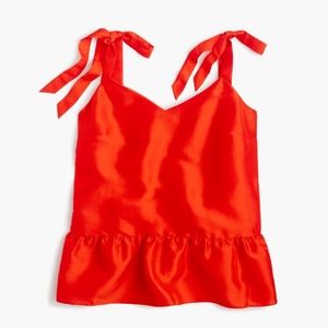 Red J. Crew tie-shoulder silk peplum top