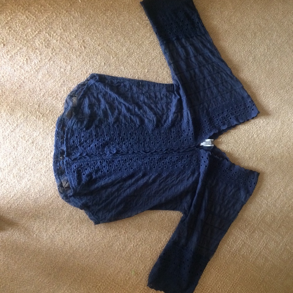 Sheer navy v neck top