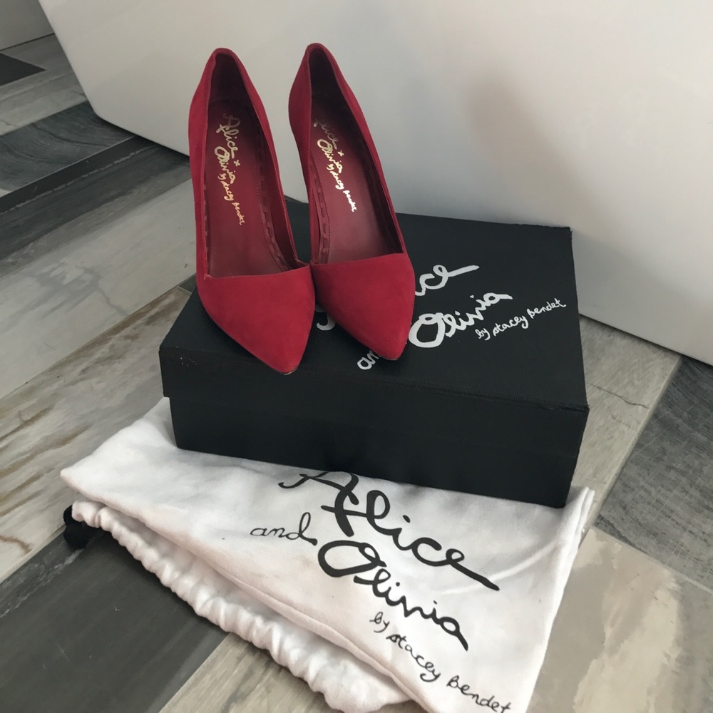 Red suede Alice + Olivia heels