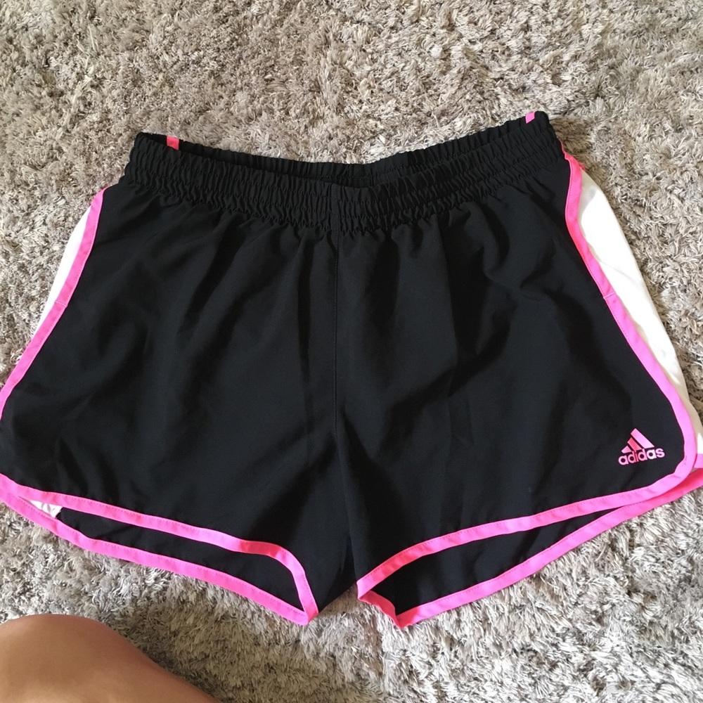 Adidas black and pink running shorts
