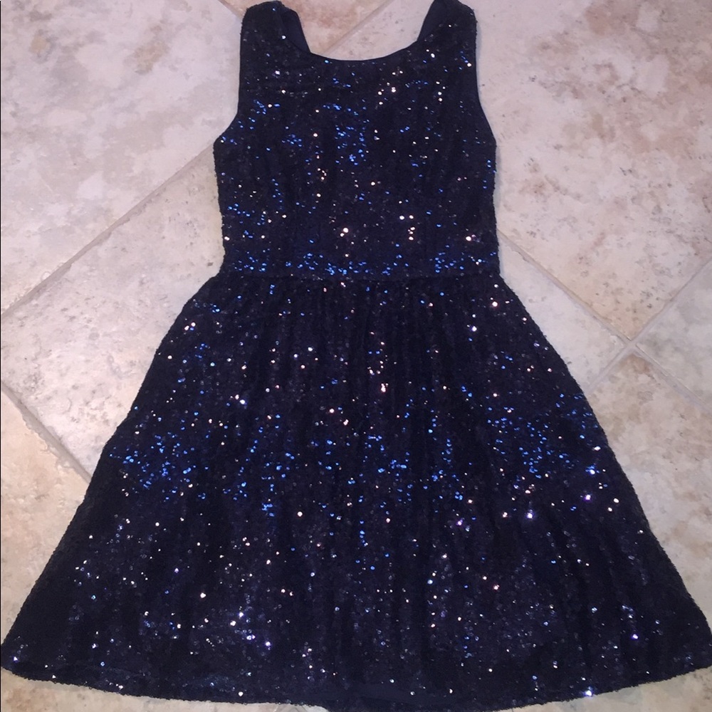 B Darlin Navy Sequin Cocktail Dress