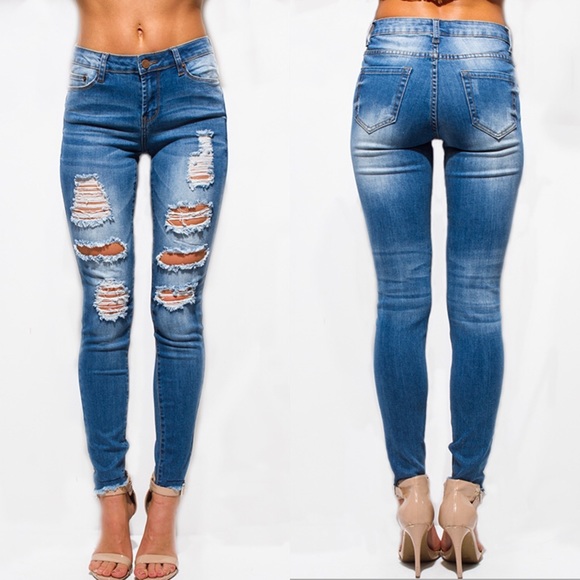 LAST PAIR! Distressed Frayed Ripped Skinny Jeans - Picture 2 of 4