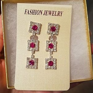 Silver and fushia earrings