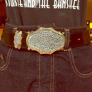 Western cowgirl belt Blue rhinestones leather XL